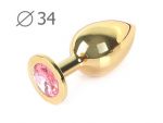 Коническая золотистая анальная втулка с розовым кристаллом - 8,2 см. #105617