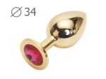 Коническая золотистая анальная втулка с малиновым кристаллом - 8,2 см. #105618