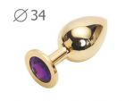 Коническая золотистая анальная втулка с кристаллом фиолетового цвета - 8,2 см. #105621