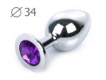 Коническая серебристая анальная втулка с фиолетовым кристаллом - 8,2 см. #105654