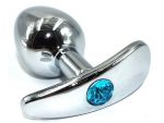 Серебристая анальная пробка для ношения из нержавеющей стали с голубым кристаллом - 8 см. #119609