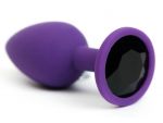 Фиолетовая анальная пробка с черным стразом - 7,6 см. #128632