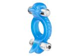 Голубое эрекционное кольцо с 2 виброэлементами Double Dolphin #133830