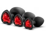 Набор черных анальных пробок с красным кристаллом-сердечком Bling Plugs Training Kit #147981
