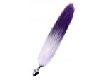 Серебристая металлическая анальная втулка с фиолетово-белым хвостом - размер M #150740