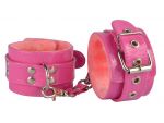 Яркие наручники из искусственной лаковой кожи розового цвета #151461