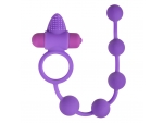 Фиолетовое эрекционное виброкольцо с анальной цепочкой Triple Pleasure #154646