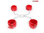 Комплект красных наручников и оков на металлических креплениях с кольцом #172675