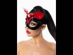 Черно-красная лакированная маска кошки с ушками #186513