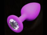 Фиолетовая силиконовая пробка с прозрачным кристаллом - 7,5 см. #187238