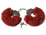 Шикарные бордовые меховые наручники с ключиками #190809