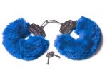Шикарные синие меховые наручники с ключиками #190810