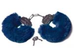 Шикарные темно-синие меховые наручники с ключиками #190811