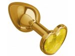 Золотистая анальная втулка с желтым кристаллом-сердечком - 7 см. #190976