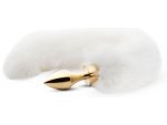 Золотистая анальная пробка с белым пушистым хвостом Fox Tail Plug #195197