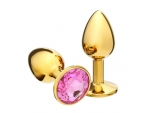 Золотистая анальная пробка с розовым кристаллом #197960