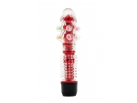 Прозрачно-красный вибратор с дополнительными пупырышками - 16,5 см.