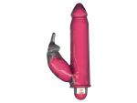 Розовый вибратор с клиторальным стимулятором FUNKY BUNNY - 18,5 см. #20197