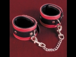 Розово-чёрные кожаные наручники с карабинами #24295