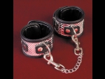 Серебристые кожаные наручники с карабинами #24296