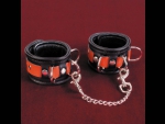 Чёрно-красные кожаные наручники с металлической фурнитурой #24297