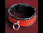 Красно-чёрный кожаный ошейник с кольцом #24330