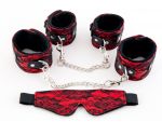 Кружевной набор красного цвета: наручники, оковы и маска #27313