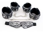 Серебристый кружевной набор: наручники, оковы и маска #27322