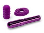 Фиолетовый жезловый вибратор Le Wand Grand Bullet с двумя нежными насадками #203026