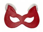 Красная маска из натуральной кожи с белым мехом на ушках #220398