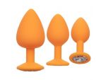 Набор из трёх оранжевых анальных пробок с кристаллом Cheeky Gems #222383