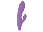 Фиолетовый вибратор с клиторальным пальчиком TINY RABBIT SILICONE - 15 см. #39710