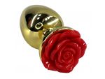 Золотистая анальная пробка с ограничителем в форме красной розы - 10 см. #337417