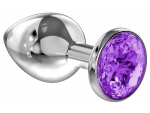 Серебристая анальная пробка Sparkle XL с фиолетовым кристаллом - 11 см. #337446