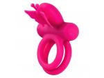Розовое эрекционное виброкольцо Silicone Rechargeable Dual Butterfly Ring #340039