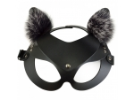 Черная кожаная маска "Кошечка" с мехом #347439