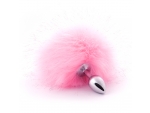 Серебристая анальная пробка с розовым хвостиком #347529
