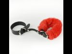 Черные кожаные наручники со съемной красной опушкой #350094