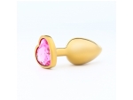 Золотистая анальная пробка с розовым кристаллом в форме сердца - 7 см. #359027