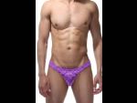 Мужские фиолетовые трусы-тонги из кружева #360344
