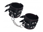 Черные кожаные наручники с двумя ремнями и контрастной строчкой #369907