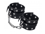 Черные кожаные однослойные наручники с люверсами #369909