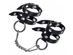 Черные однослойные кожаные наручники из двух ремешков #369913