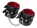 Черные кожаные наручники с двумя ремнями и красной подкладкой #369923