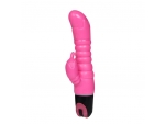 Розовый вибратор-кролик с ребрышками - 22,5 см. #375835