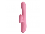 Розовый вибратор-кролик Gina с клиторальной щеточкой - 20,5 см.