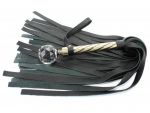 Черная плеть с широкими хлыстами и металлической ручкой с кристаллом - 60 см. #45998