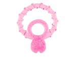 Розовое эрекционное кольцо с клиторальным язычком и подхватом мошонки BASICX TPR DOUBLE COCKRING #46987