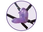 Фиолетовый вибростимулятор в виде рога носорога на регулируемых трусиках и с пультом ДУ #47979