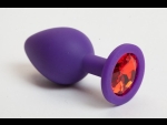 Фиолетовая силиконовая пробка с алым стразом - 8,2 см. #49279